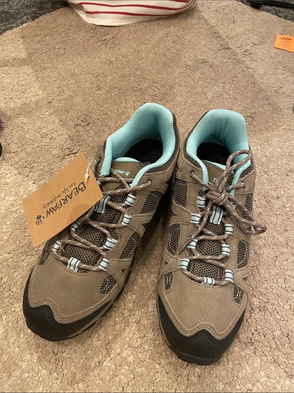 BearPaw Women's Taupe Hiking Sneakers with Aqua Lining